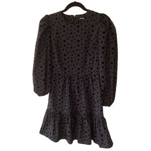 Express Polka Dot Puff Sleeve Mini Dress Size Small Black Matching Belt